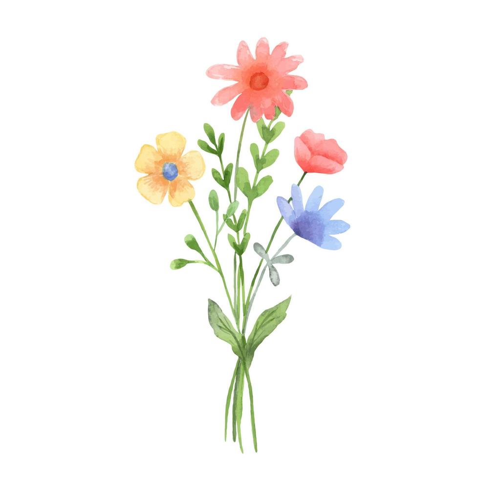 vattenfärg illustration bukett av blommor. hand dragen vild vektor