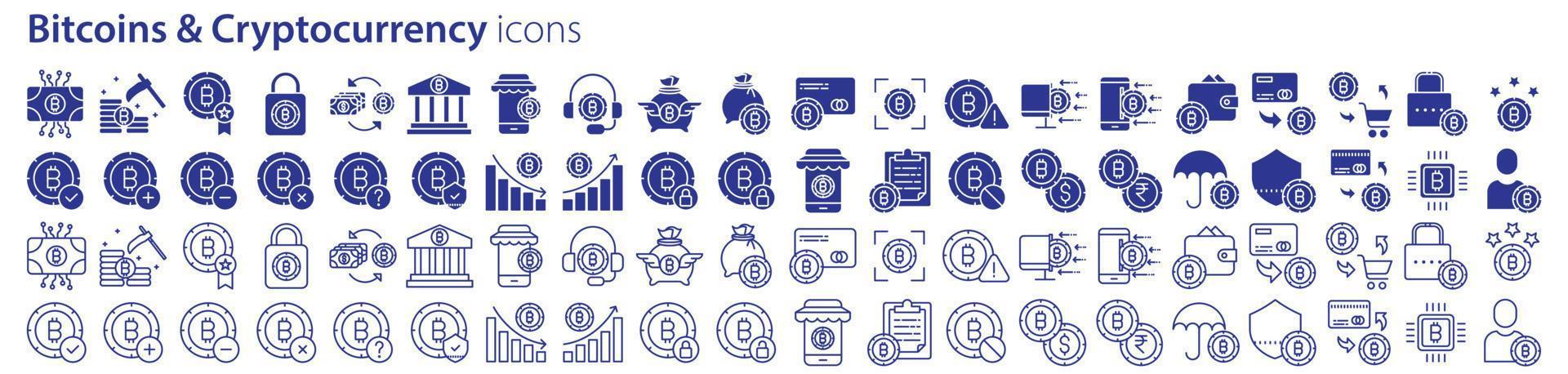 samling av ikoner relaterad till bitcoin och kryptovaluta, Inklusive ikoner tycka om nyckel, transaktion, betalning, köpa, sälja och Mer. vektor illustrationer, pixel perfekt