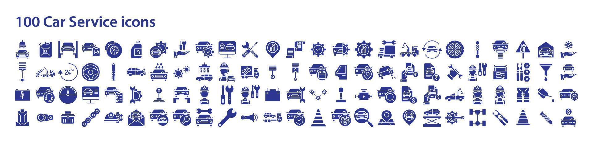 Sammlung von Symbolen im Zusammenhang mit Autoservice und Garage, einschließlich Symbolen wie Batterie, Auto, Techniker, Schraubenschlüssel und mehr. Vektorgrafiken, pixelgenau vektor