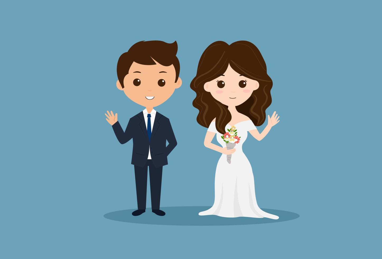 braut und bräutigam heiraten süßes paar mit blume vektor