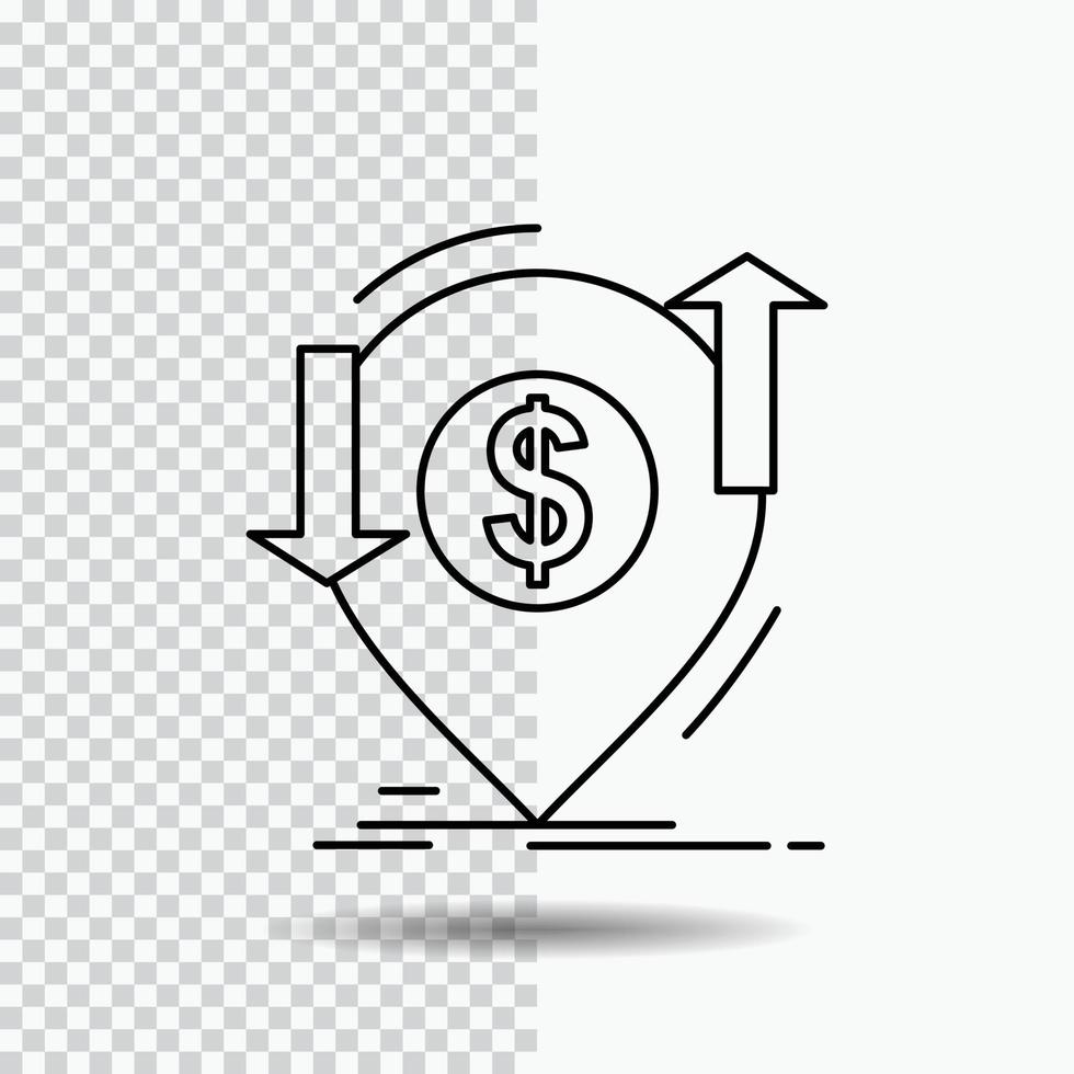 transaktion. finansiell. pengar. finansiera. överföra linje ikon på transparent bakgrund. svart ikon vektor illustration