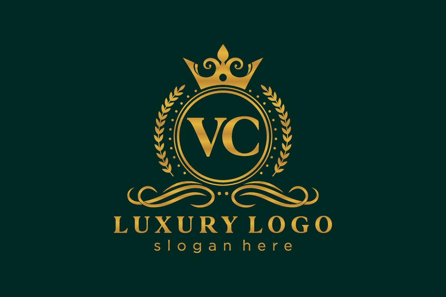 Royal Luxury Logo-Vorlage mit anfänglichem VC-Buchstaben in Vektorgrafiken für Restaurant, Lizenzgebühren, Boutique, Café, Hotel, Heraldik, Schmuck, Mode und andere Vektorillustrationen. vektor