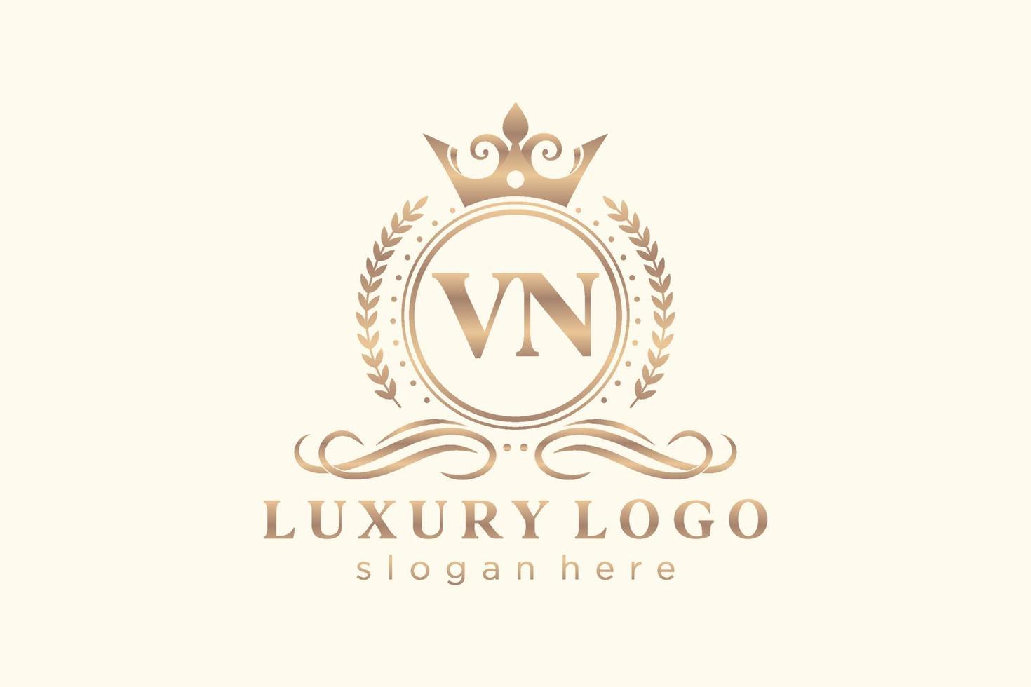 Royal Luxury Logo-Vorlage mit anfänglichem VN-Buchstaben in Vektorgrafiken für Restaurant, Lizenzgebühren, Boutique, Café, Hotel, Heraldik, Schmuck, Mode und andere Vektorillustrationen. vektor