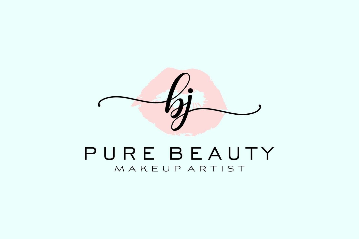 vorgefertigtes Logo-Design mit anfänglichen bj-Aquarelllippen, Logo für Make-up-Künstler-Business-Branding, errötendes Beauty-Boutique-Logo-Design, Kalligrafie-Logo mit kreativer Vorlage. vektor