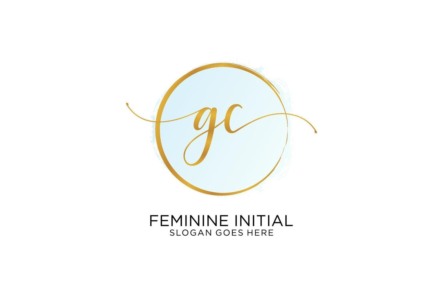 första gc handstil logotyp med cirkel mall vektor signatur, bröllop, mode, blommig och botanisk med kreativ mall.