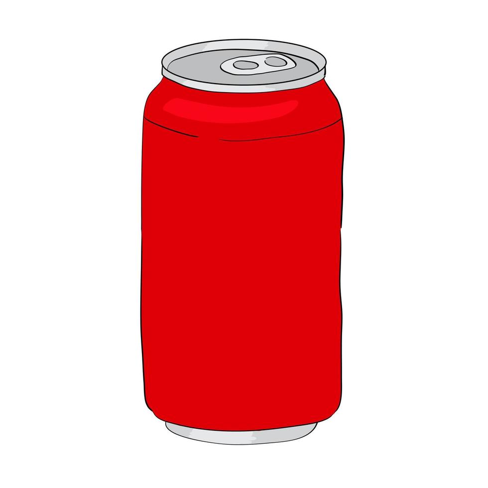 röd kan av soda eller cola. hand teckning. vektor illustration isolerat på vit bakgrund