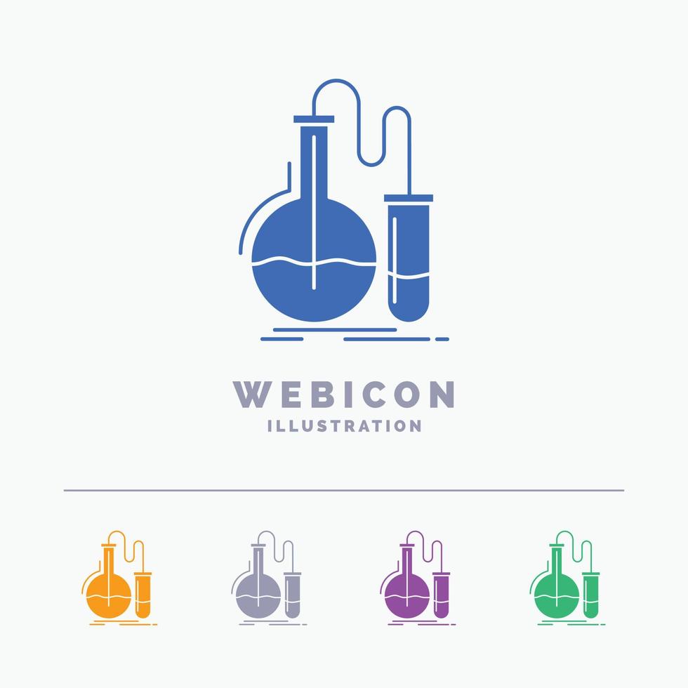 Analyse. Chemie. Flasche. Forschung. Testen Sie die 5-farbige Glyphen-Websymbolvorlage, die auf Weiß isoliert ist. Vektor-Illustration vektor