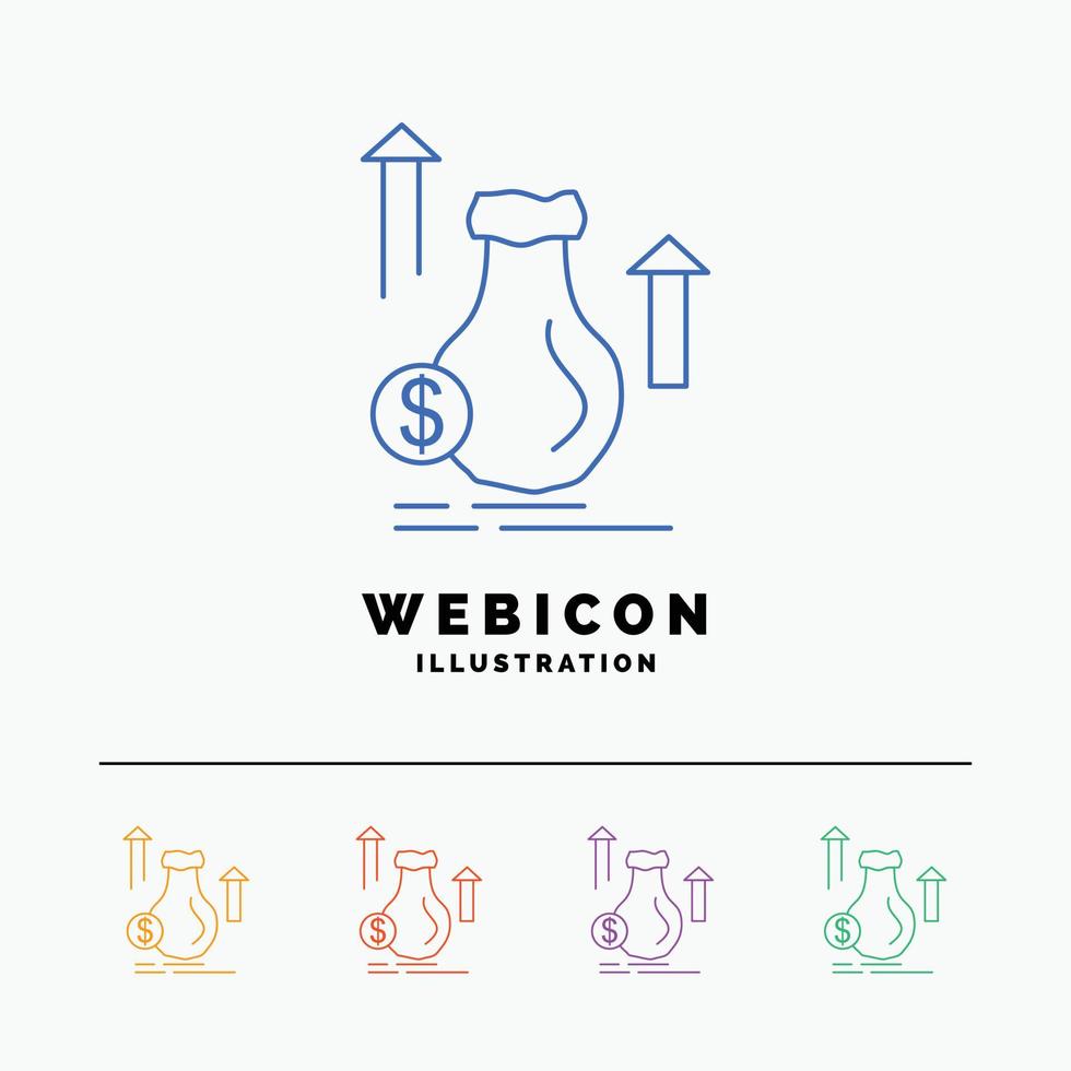 Geld. Tasche. Dollar. Wachstum. Lager 5 Farblinie Web-Icon-Vorlage isoliert auf weiß. Vektor-Illustration vektor