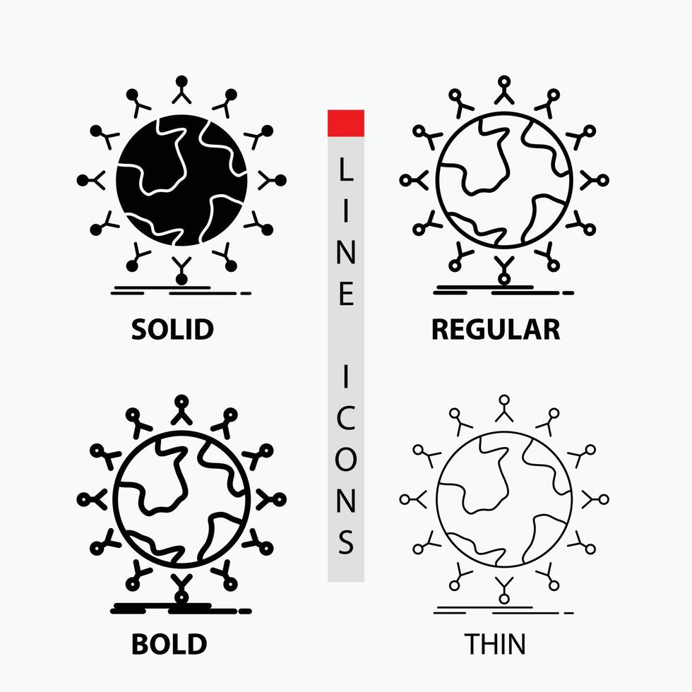 global. studerande. nätverk. klot. barn ikon i tunn. regelbunden. djärv linje och glyf stil. vektor illustration