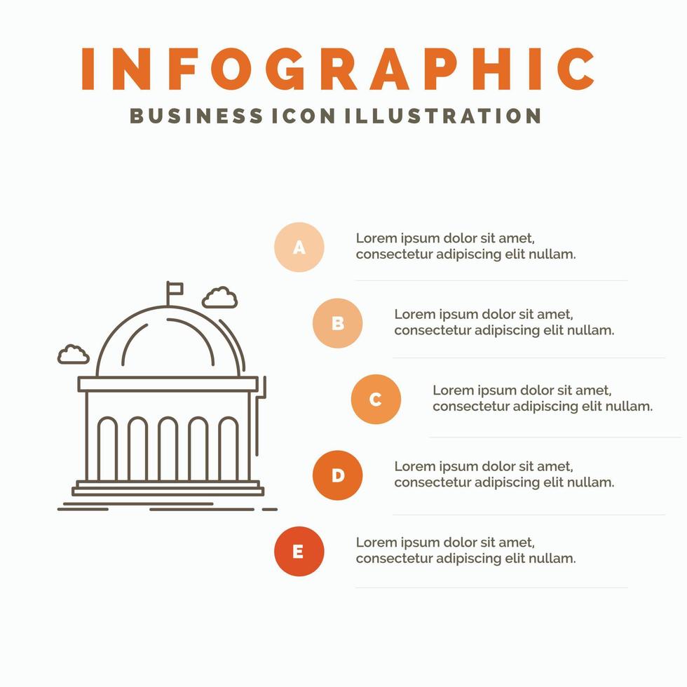 Bibliothek. Schule. Ausbildung. Lernen. Universitäts-Infografik-Vorlage für Website und Präsentation. Linie graues Symbol mit orangefarbener Infografik-Stil-Vektorillustration vektor