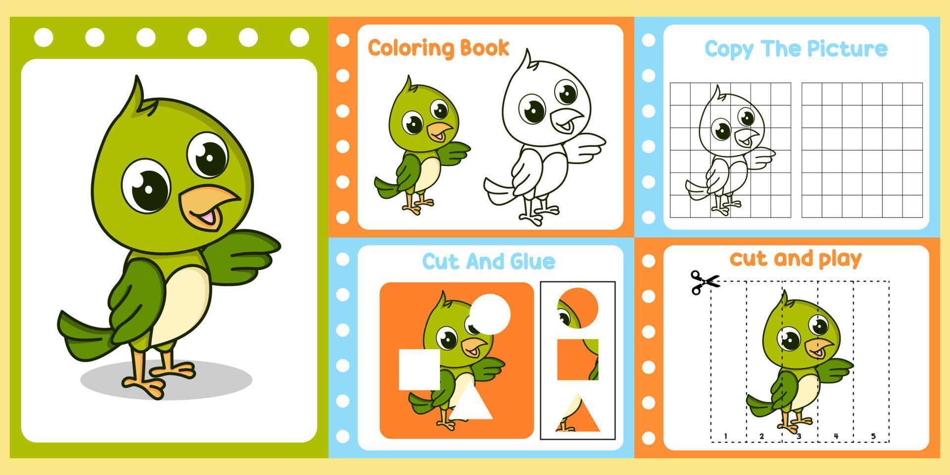 kalkylblad packa för barn med fågel vektor. barns studie bok vektor