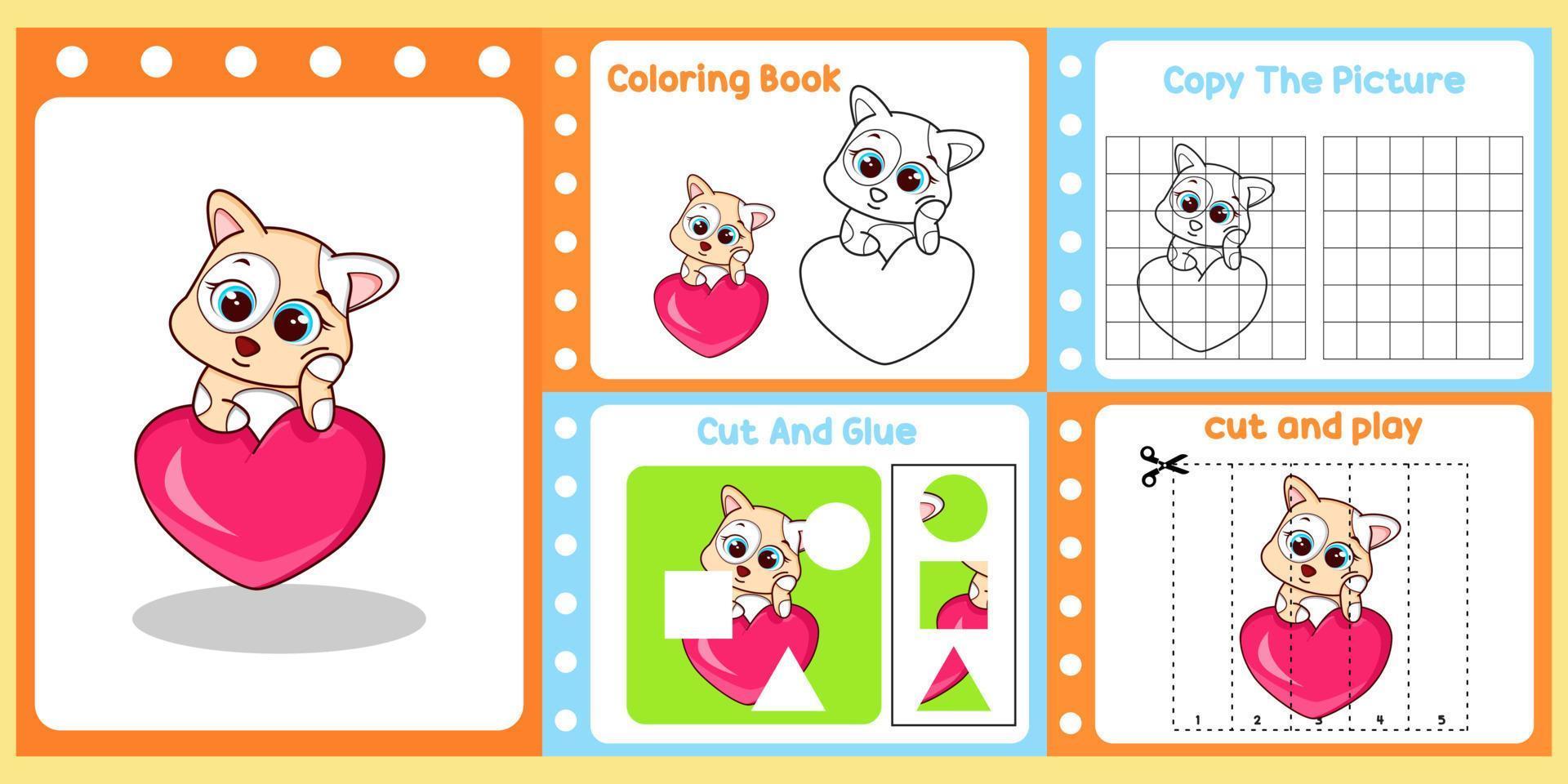 Arbeitsblattpaket für Kinder mit Katzenvektor. Lernbuch für Kinder vektor