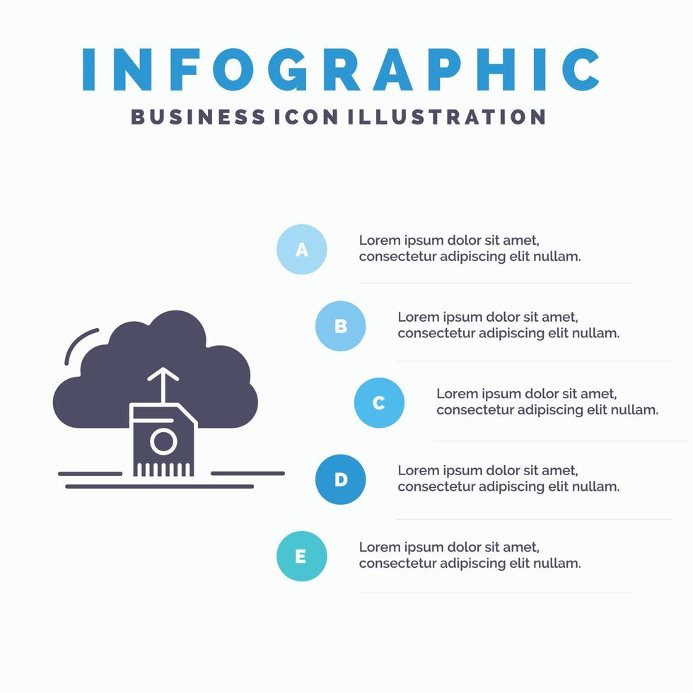 moln. ladda upp. spara. data. datoranvändning infographics mall för hemsida och presentation. glyf grå ikon med blå infographic stil vektor illustration.