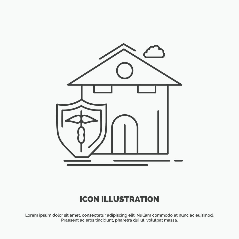 försäkring. Hem. hus. offer. skydd ikon. linje vektor grå symbol för ui och ux. hemsida eller mobil Ansökan