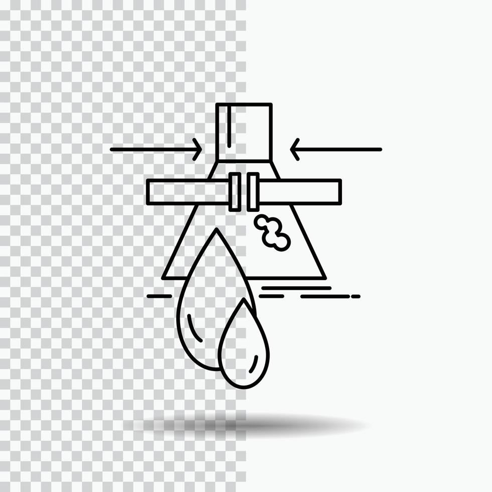 kemisk. läcka. upptäckt. fabrik. förorening linje ikon på transparent bakgrund. svart ikon vektor illustration