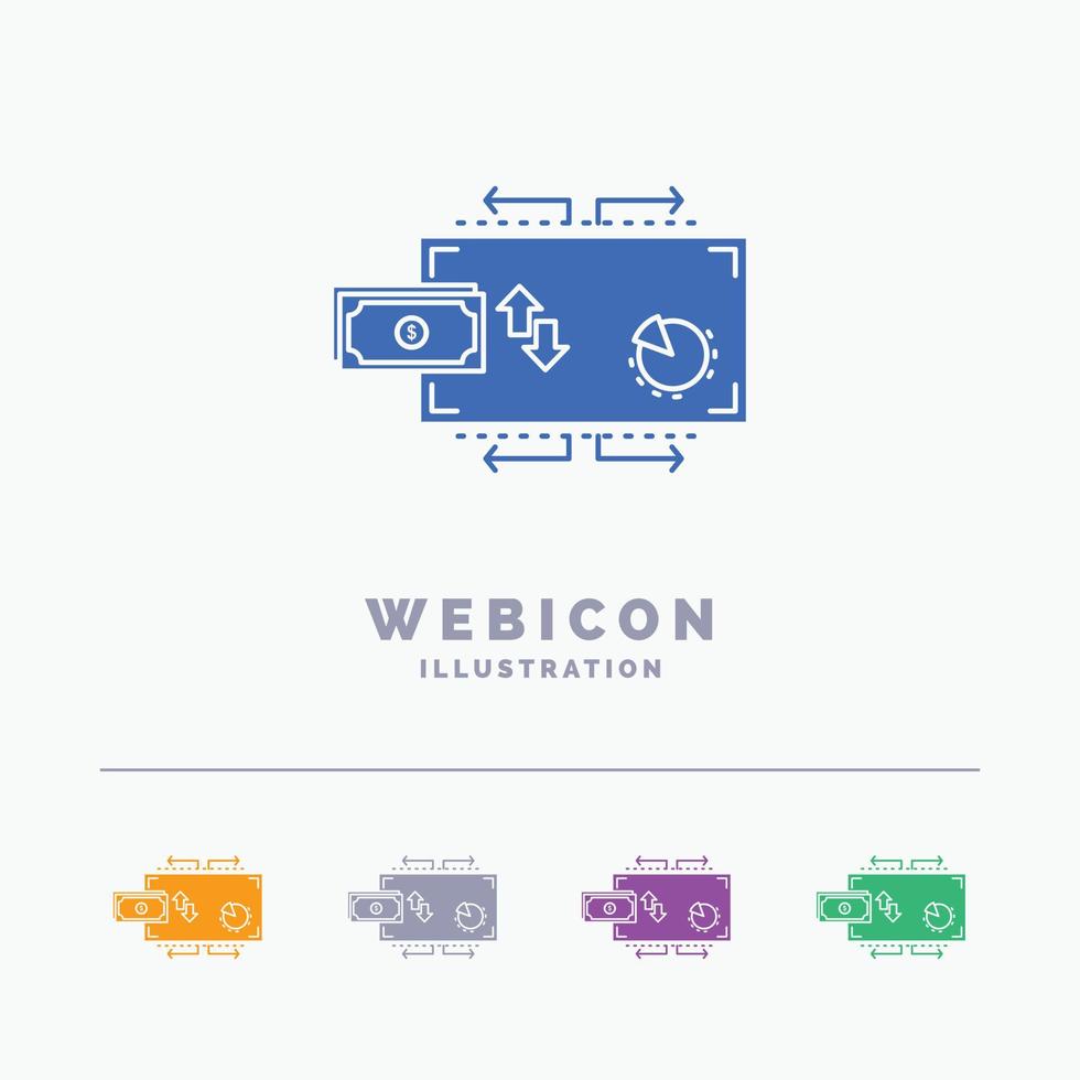 finansiera. flöde. marknadsföring. pengar. betalningar 5 Färg glyf webb ikon mall isolerat på vit. vektor illustration