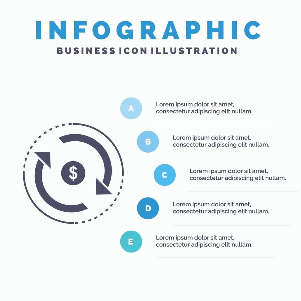 omlopp. finansiera. flöde. marknadsföra. pengar infographics mall för hemsida och presentation. glyf grå ikon med blå infographic stil vektor illustration.