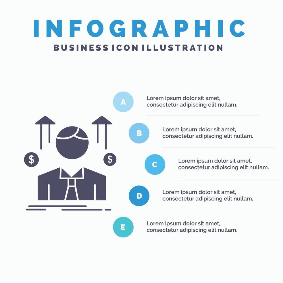 Geschäft. Mann. Benutzerbild. Angestellter. verkäufer infografiken vorlage für website und präsentation. Glyph graues Symbol mit blauer Infografik-Stil-Vektorillustration. vektor