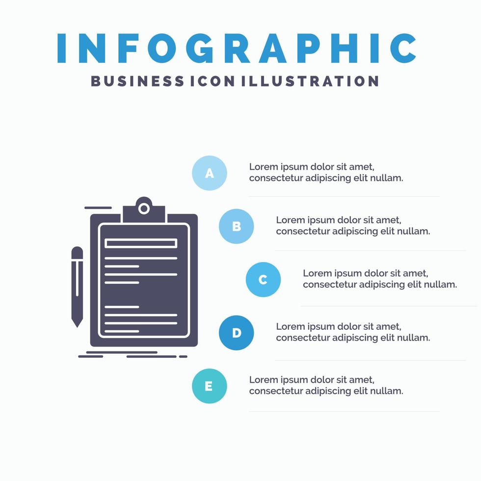 avtal. kolla upp. företag. Gjort. klämma styrelse infographics mall för hemsida och presentation. glyf grå ikon med blå infographic stil vektor illustration.