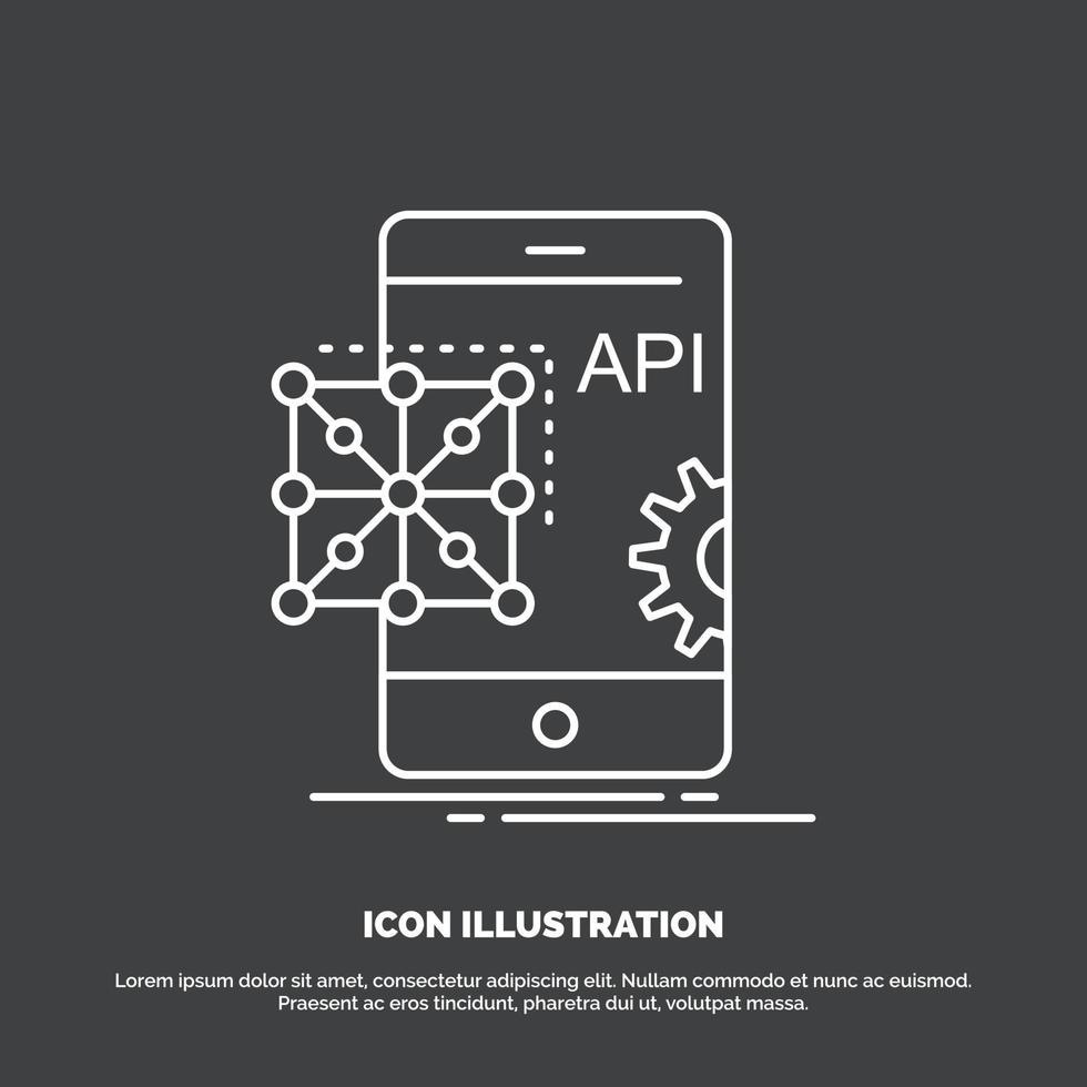 API. Anwendung. Kodierung. Entwicklung. Handy-Symbol. Linienvektorsymbol für ui und ux. Website oder mobile Anwendung vektor