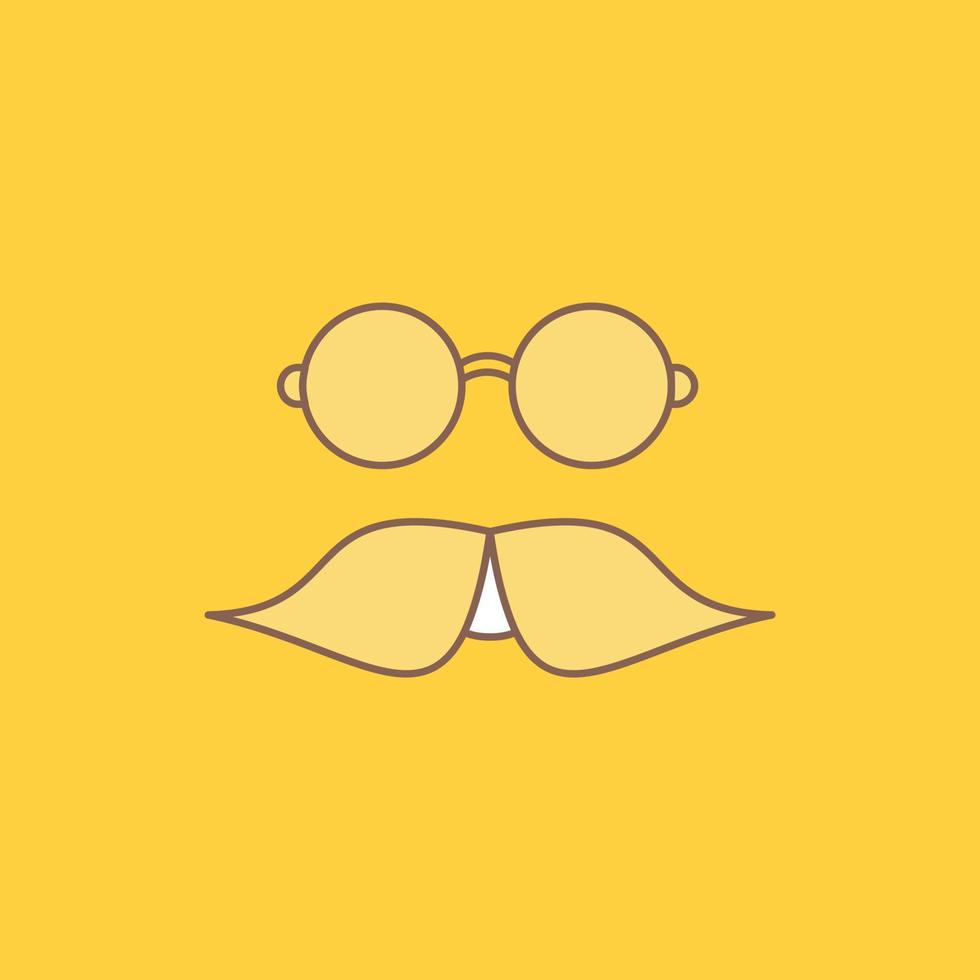 Schnurrbart. Hipster. Umzug. Brille. Männer flache Linie gefülltes Symbol. schöne logo-schaltfläche auf gelbem hintergrund für ui und ux. Website oder mobile Anwendung vektor
