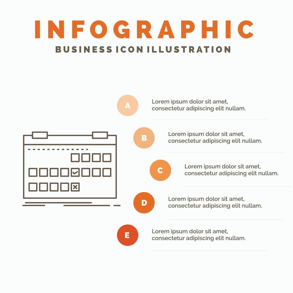 Kalender. Datum. Veranstaltung. Veröffentlichung. Zeitplan-Infografik-Vorlage für Website und Präsentation. Linie graues Symbol mit orangefarbener Infografik-Stil-Vektorillustration vektor