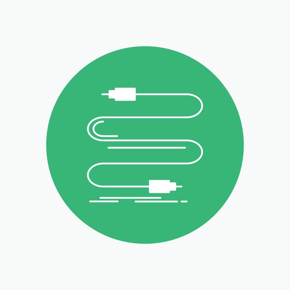 Audio. Kabel. Kabel. Klang. Draht weißes Glyphen-Symbol im Kreis. Vektor-Button-Illustration vektor