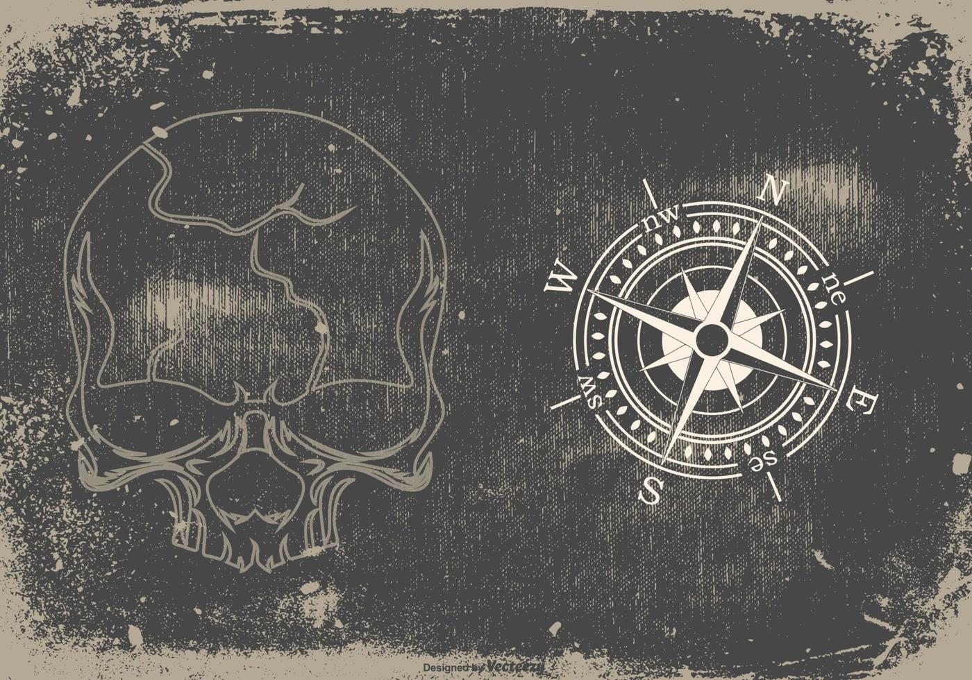 schmutziger Grunge-Hintergrund Kompass mit Totenkopf vektor