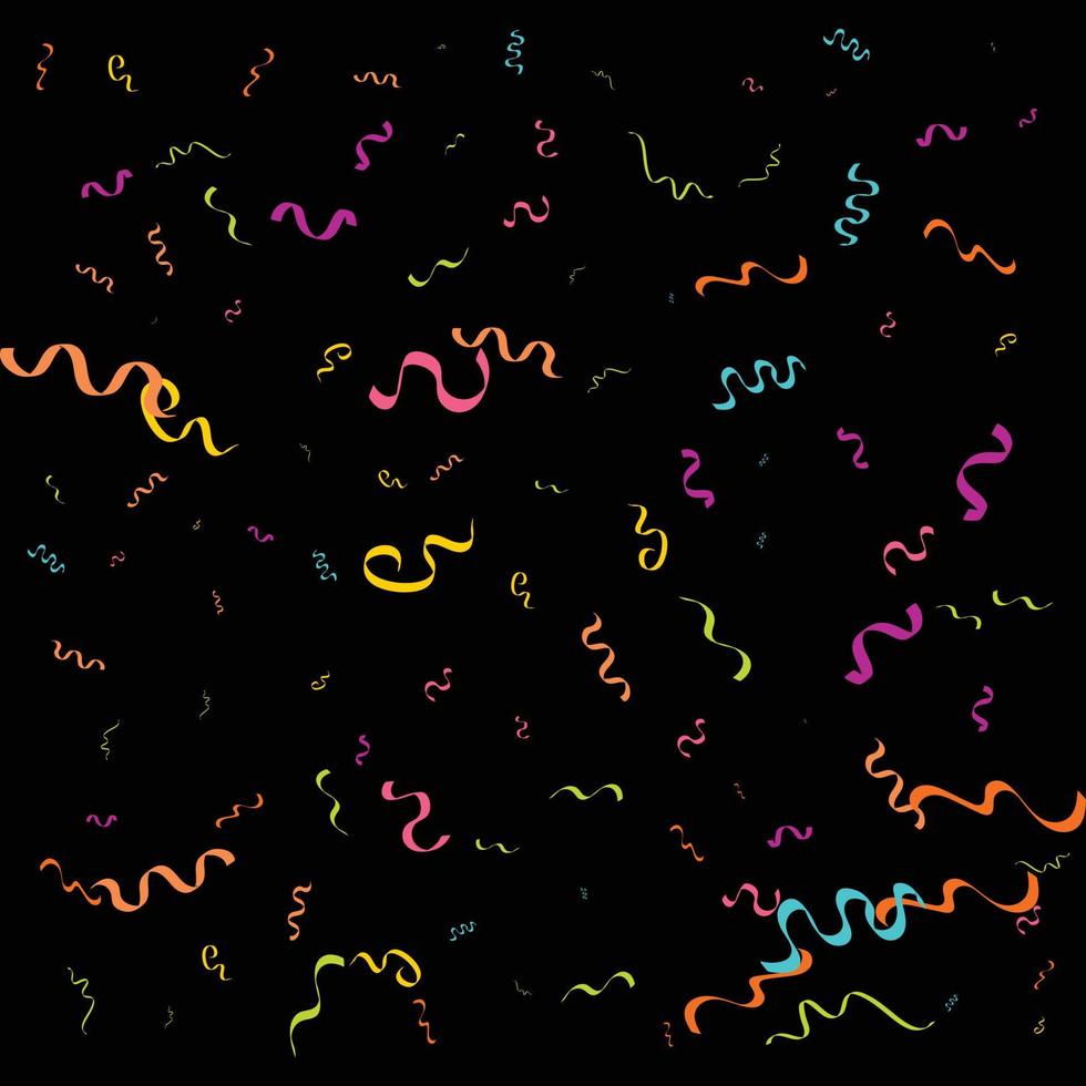 vektor abstrakt svart bakgrund med många faller mycket liten färgrik konfetti bitar och band. karneval. jul eller ny år dekoration färgrik fest vimplar för födelsedag. festival