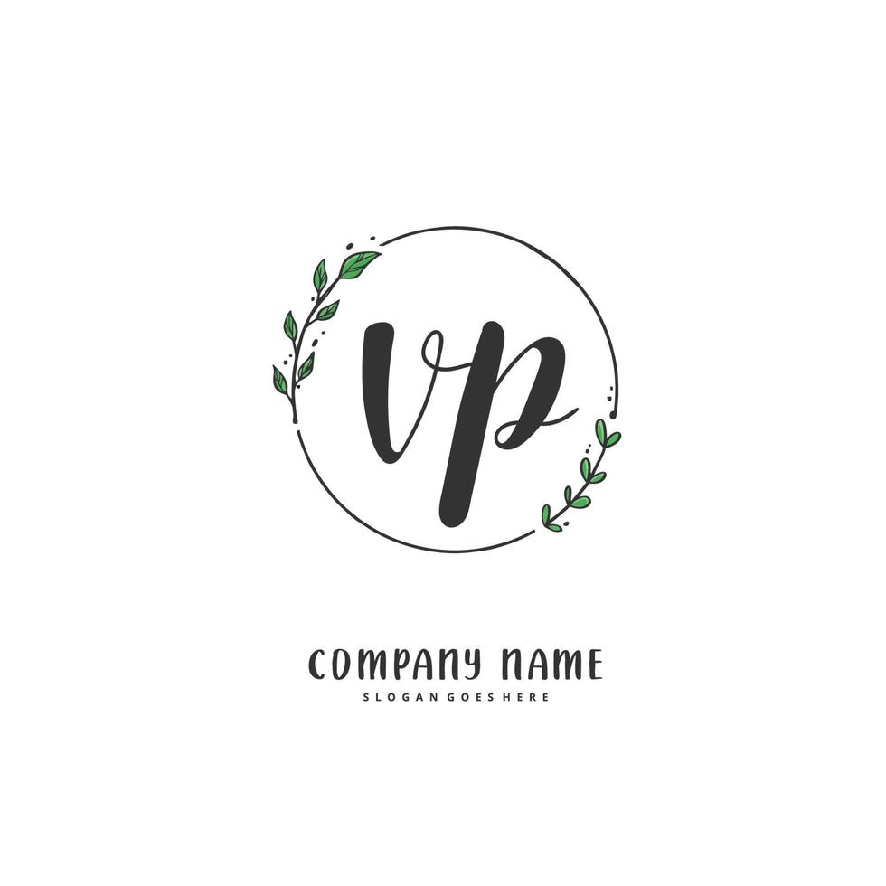 vp Anfangshandschrift und Signatur-Logo-Design mit Kreis. schönes design handgeschriebenes logo für mode, team, hochzeit, luxuslogo. vektor