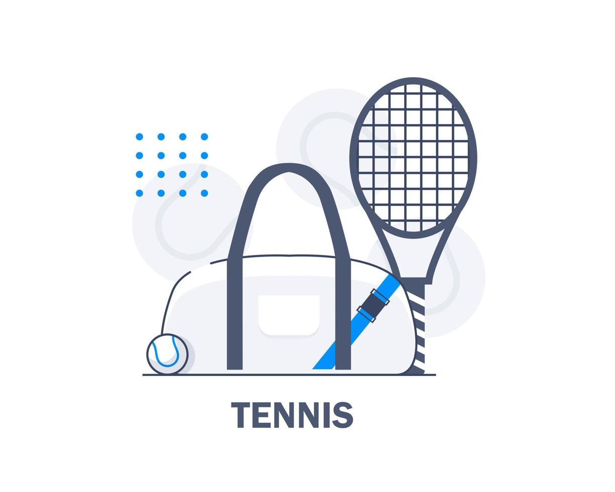 Tennistasche und Tennisschläger, flache Designikonen-Vektorillustration vektor