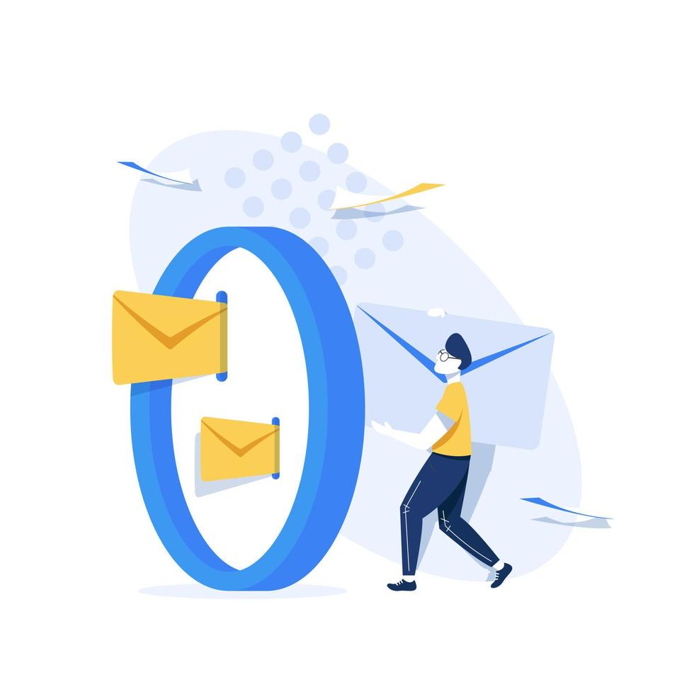 E-Mail und Messaging, E-Mail-Marketingkampagne, Arbeitsprozess, neue E-Mail-Nachricht, flache Design-Symbolvektorillustration vektor
