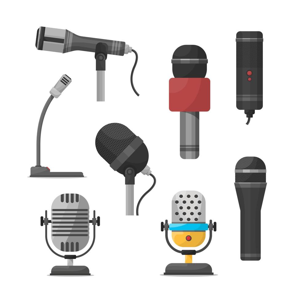 mikrofoner och diktafon vektor platt ikoner. ikon mikrofon, diktafon elektronisk och inspelare mikrofon