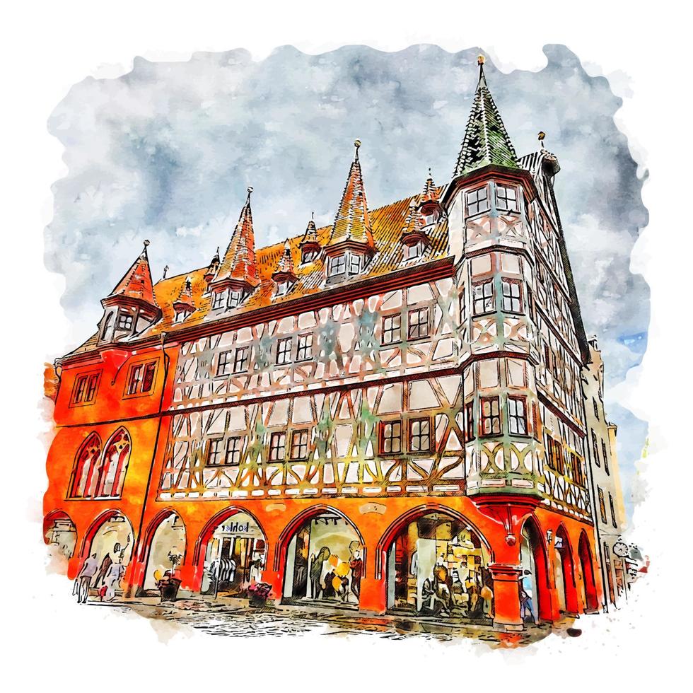 fulda altstadt deutschland aquarell skizze handgezeichnete illustration vektor