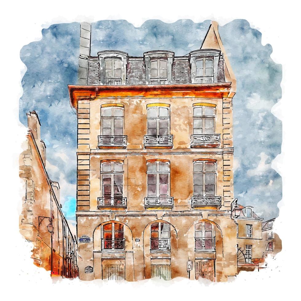 Paris Frankrike akvarell skiss handritad illustration vektor