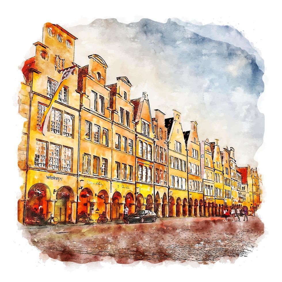 münster deutschland aquarell skizze handgezeichnete illustration vektor