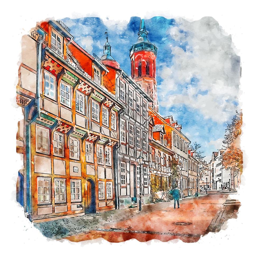 Göttingen Deutschland Aquarellskizze handgezeichnete Illustration vektor