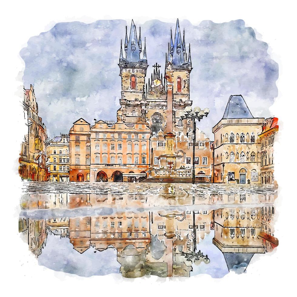 Prag Tschechische Republik Aquarellskizze handgezeichnete Illustration vektor