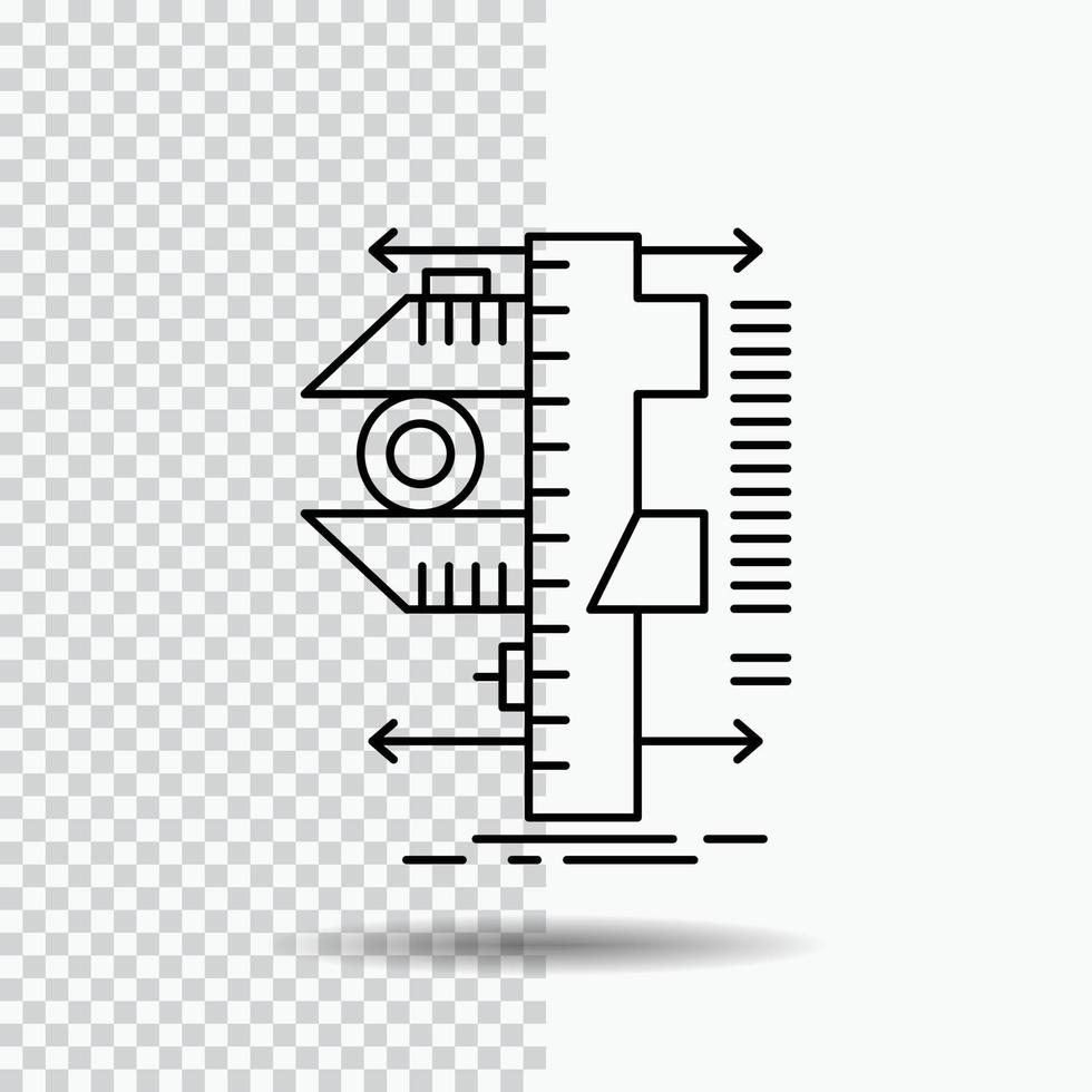 mäta. bromsok. skjutmått. fysik. mått linje ikon på transparent bakgrund. svart ikon vektor illustration