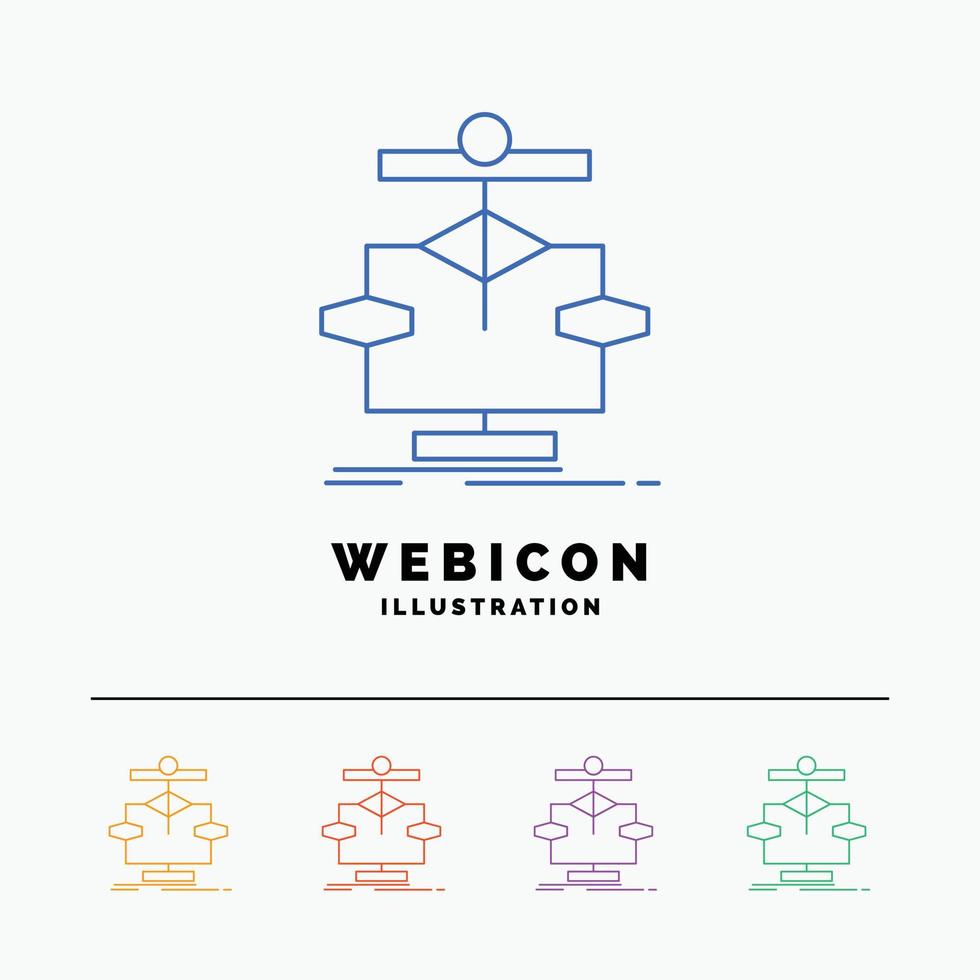 algoritm. Diagram. data. diagram. strömma 5 Färg linje webb ikon mall isolerat på vit. vektor illustration