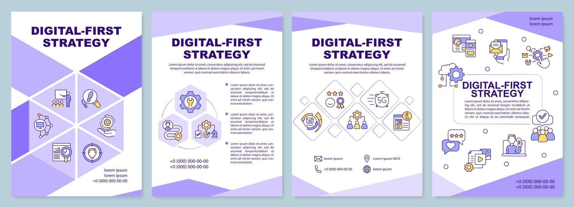 digital först strategi broschyr mall. digital marknadsföring. folder design med linjär ikoner. 4 vektor layouter för presentation, årlig rapporterar.