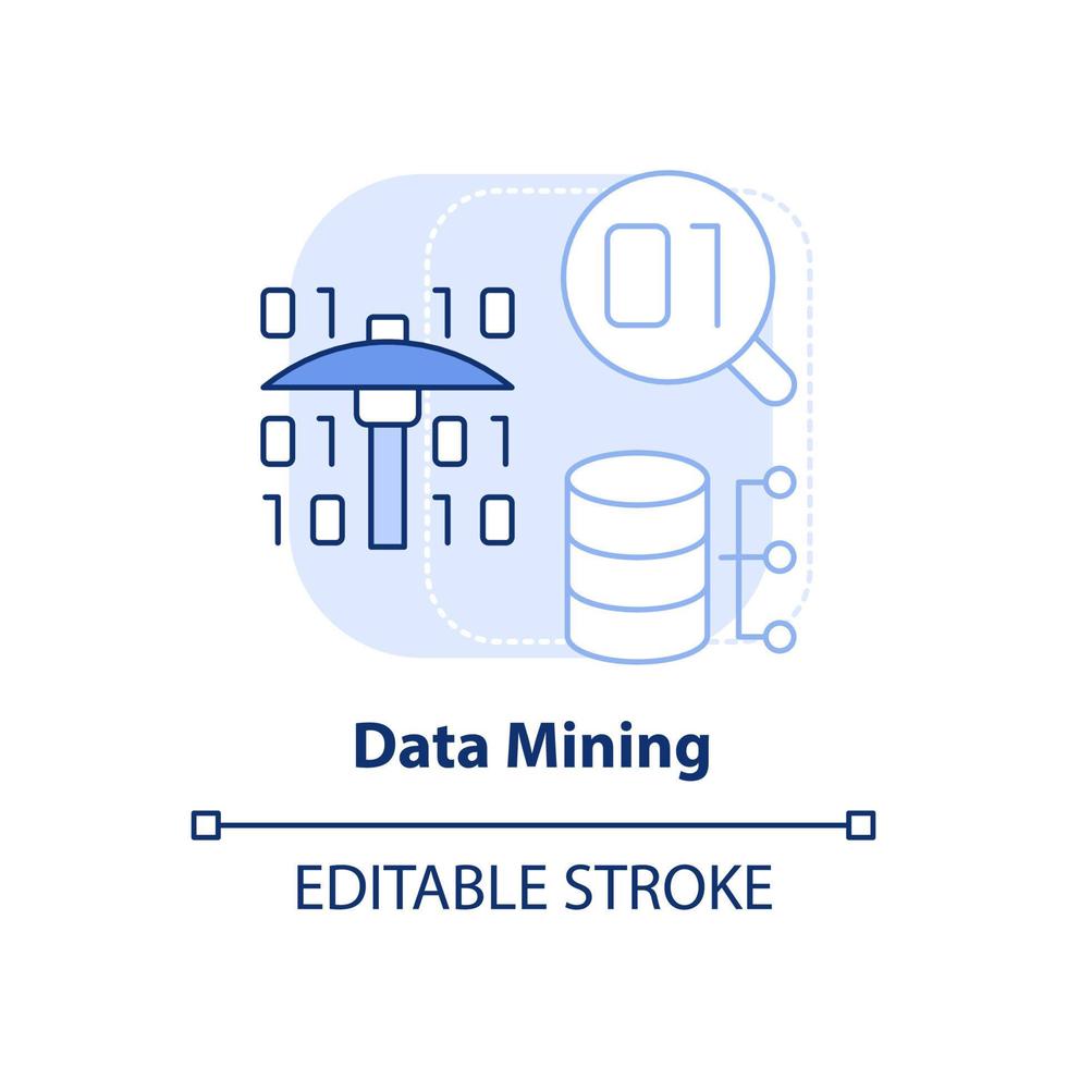 Data-Mining-Symbol für hellblaues Konzept. Untersuchen Sie große Datensätze abstrakte Idee dünne Liniendarstellung. Anomalieanalyse. isolierte Umrisszeichnung. editierbarer Strich. vektor