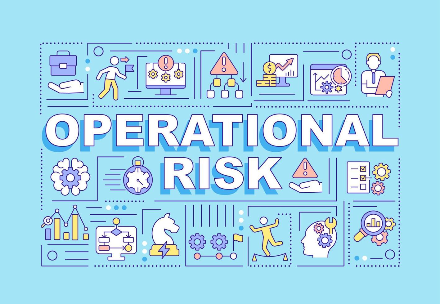 Betriebsrisikowortkonzepte blaue Fahne. finanzielle Sicherheit für Unternehmen. Infografiken mit Symbolen auf farbigem Hintergrund. isolierte Typografie. Vektorillustration mit Text. vektor