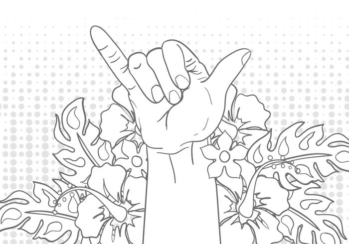 Shaka tecken gest med blomma illustration vektor