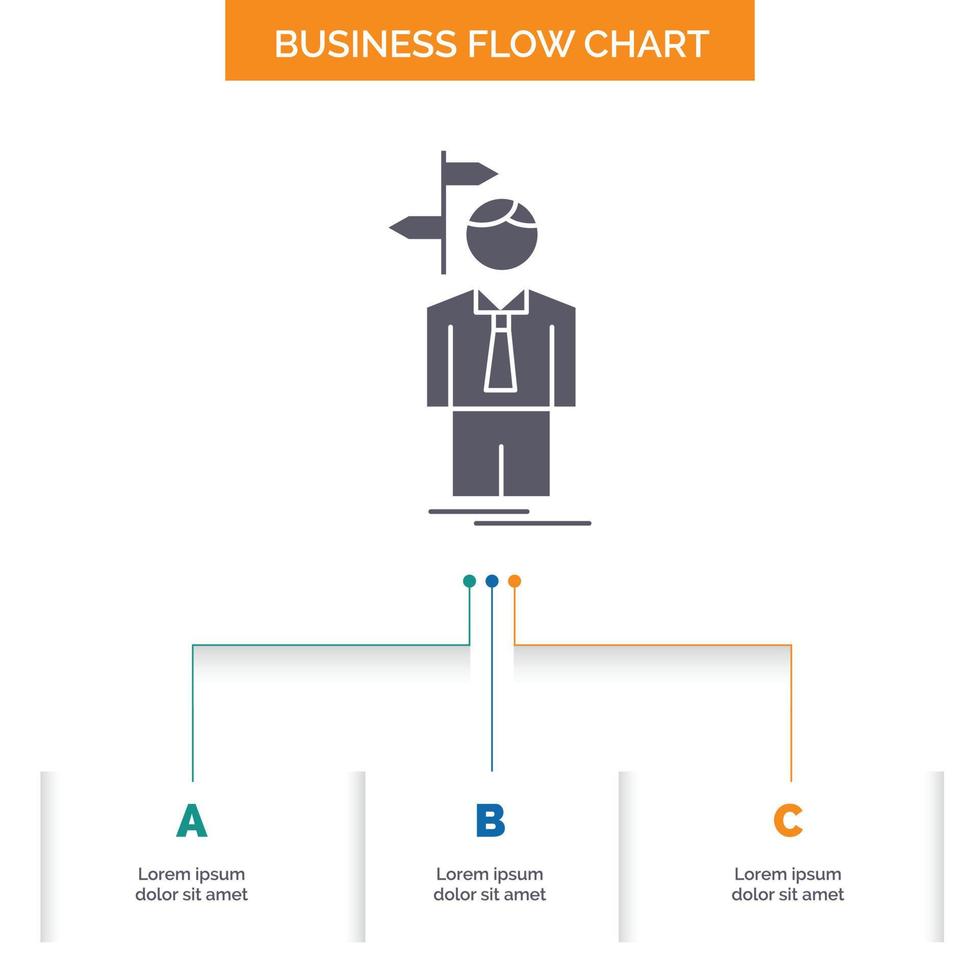 Pfeil. Auswahl. wählen. Entscheidung. Richtung Business Flow Chart-Design mit 3 Schritten. Glyphensymbol für Präsentationshintergrundvorlage Platz für Text. vektor