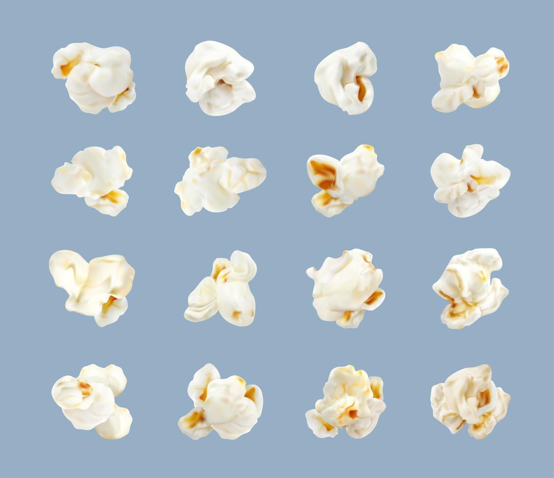 realistisches popcorn, isolierte popcornkerne, essen vektor