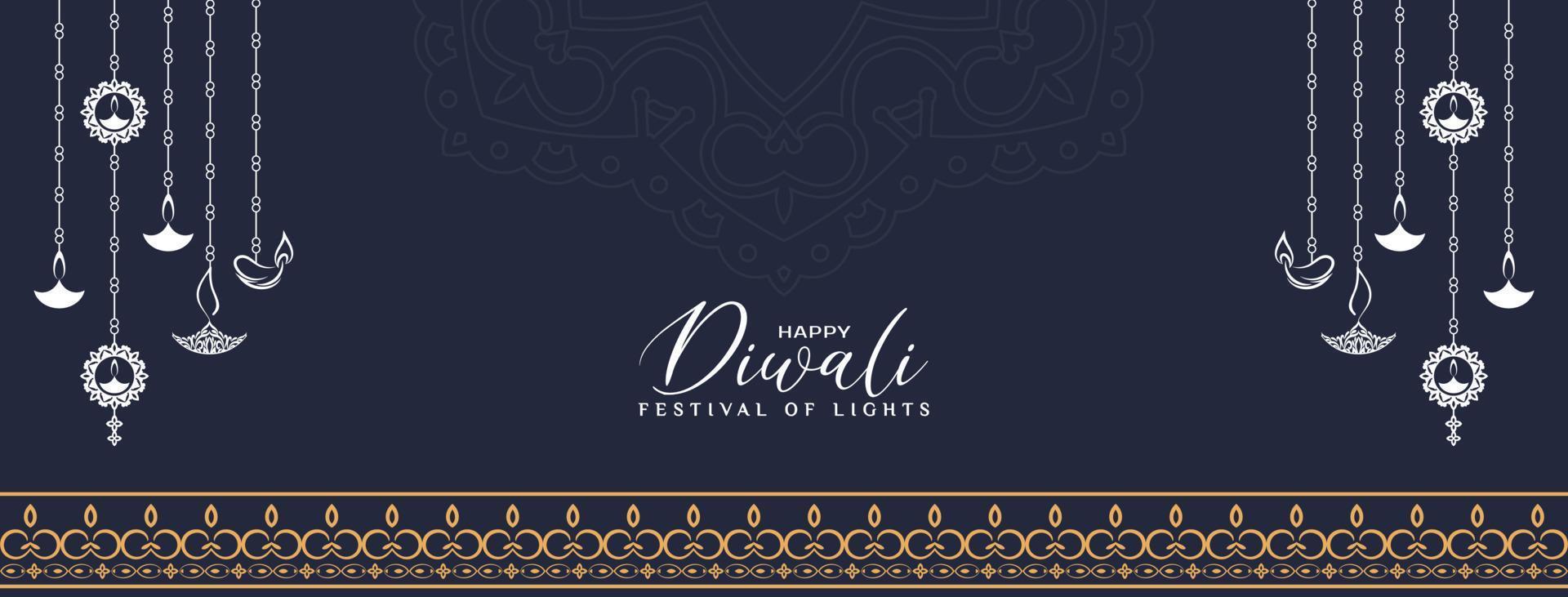 skön Lycklig diwali festival hälsning baner med hängande lampor design vektor