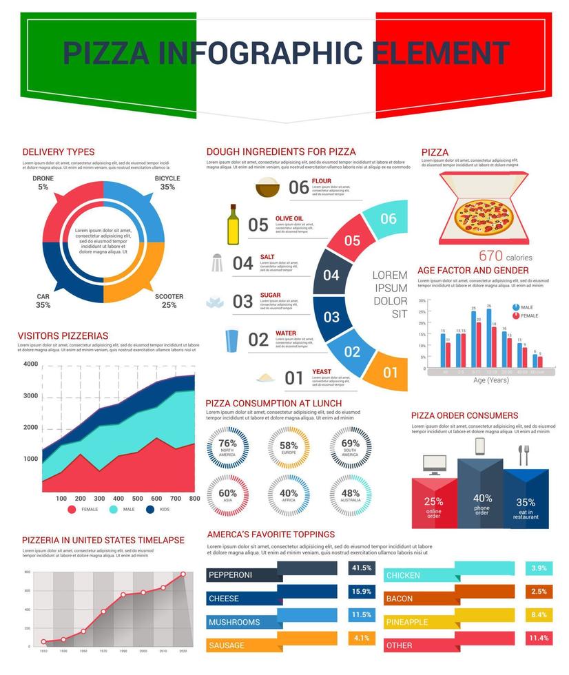 pizza infographic element för snabb mat design vektor