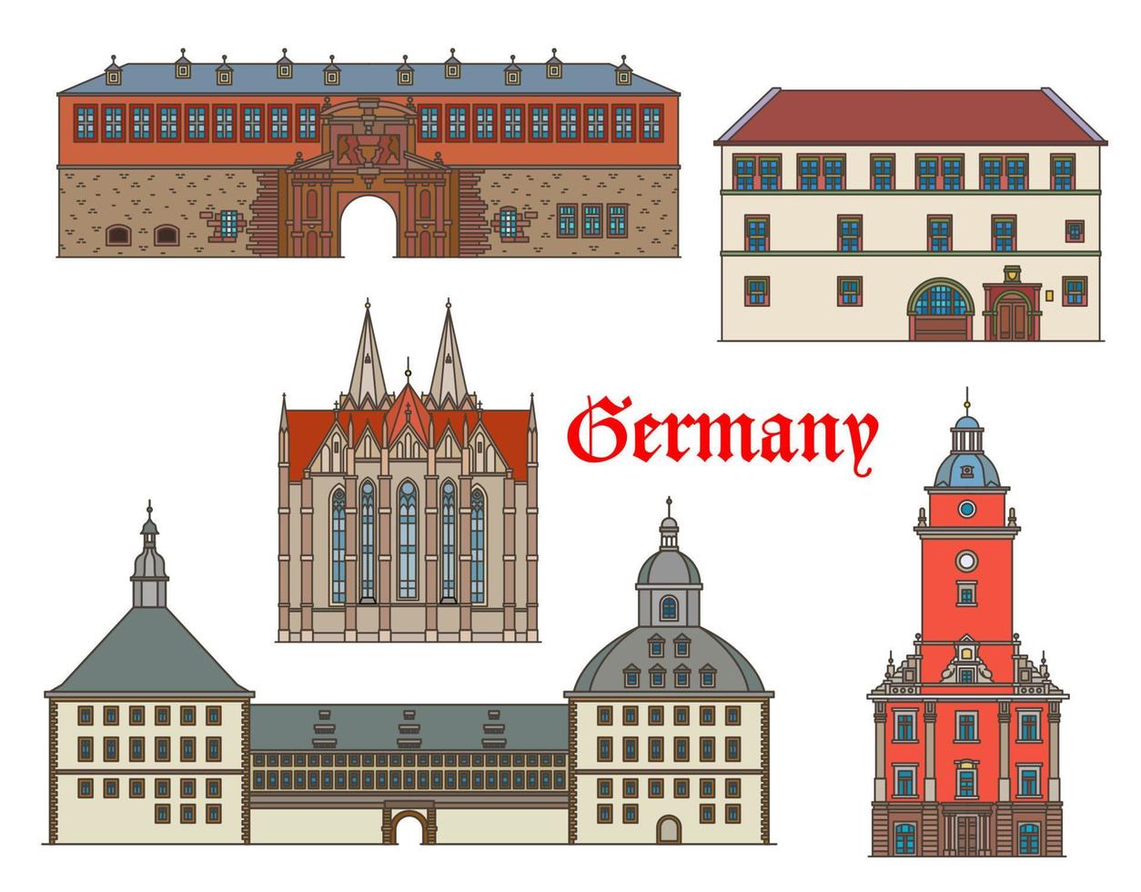 Tyskland byggnader, gotha och Muhlhausen, Thüringen vektor
