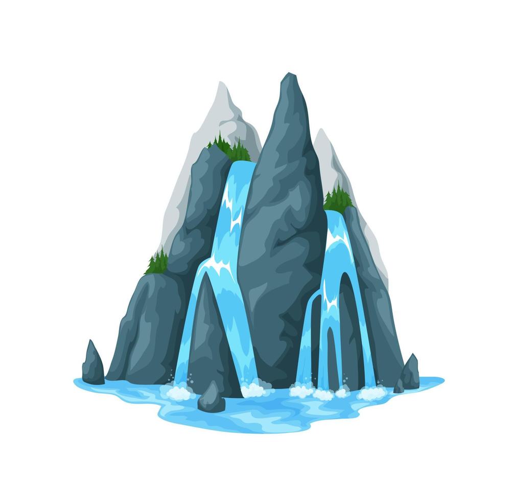 tecknad serie berg vattenfall och vatten kaskad jet vektor